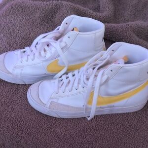 Nike White and Yellow Blazer High-Top Sneakers